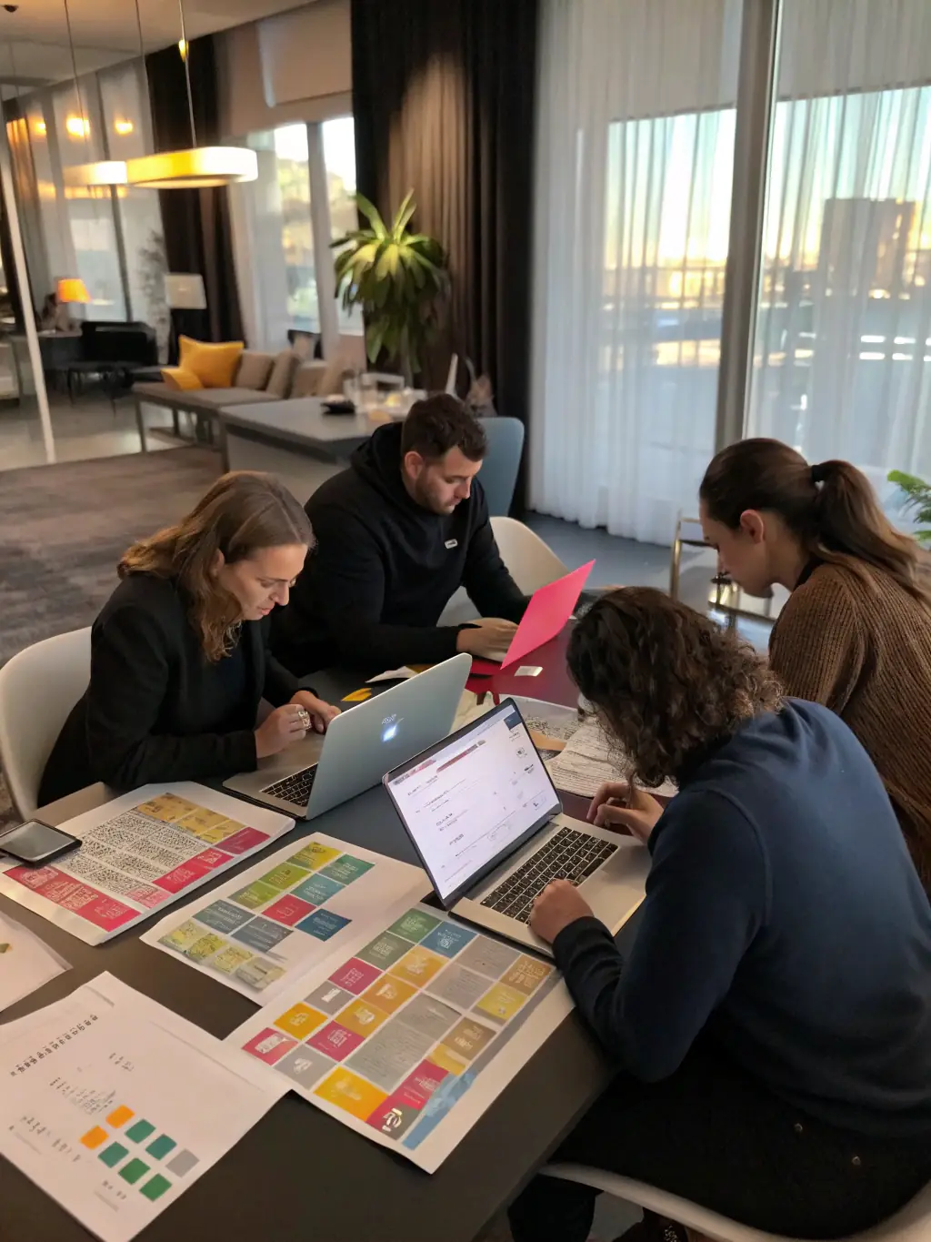A vibrant image of event planners coordinating a corporate event, ensuring every detail is perfect.